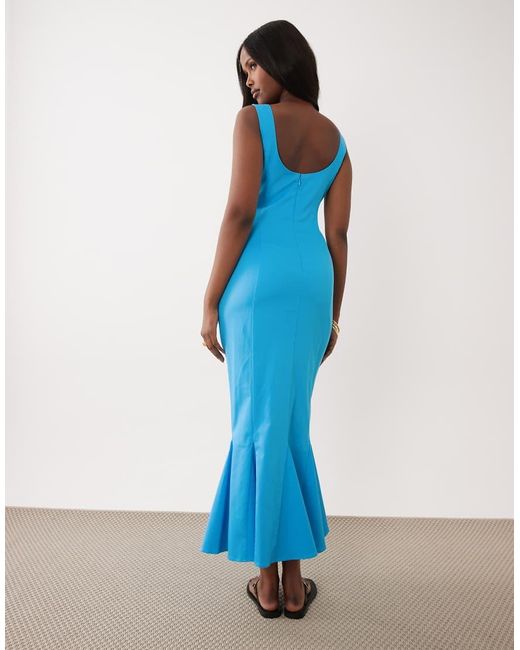 ASOS Blue Scoop Neck Fishtail Godet Midi Sundress