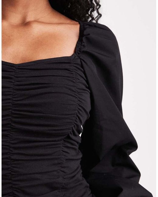 Pieces Black Ruched Long Sleeve Blouse