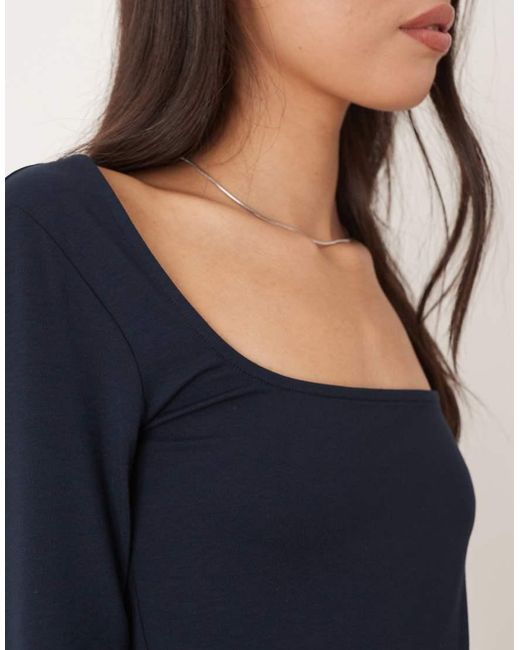 Gina Tricot Blue Long Sleeve Top With Scoop Neck And Split Cuffs