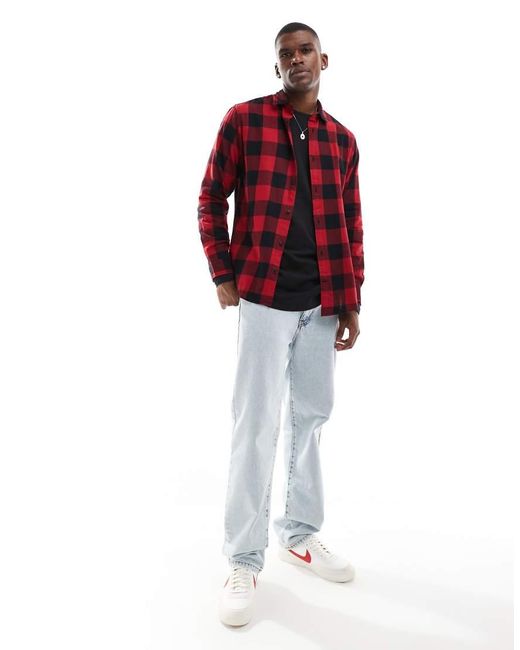 Jack & Jones Red Essentials Brushed Check Shirt for men