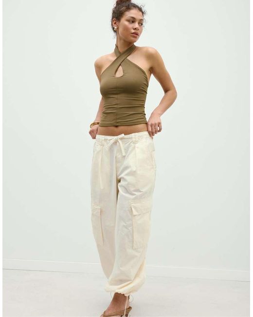 Stradivarius Green Halter Cross-over Top