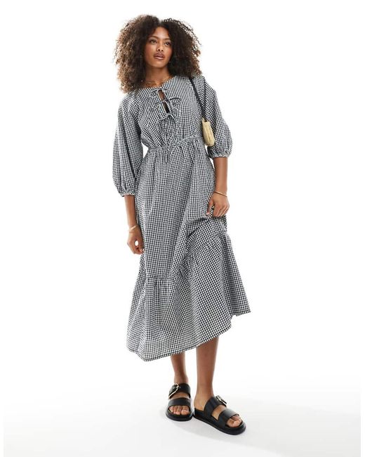 New Look Gray New Look Tie Front Smock Midi Dress