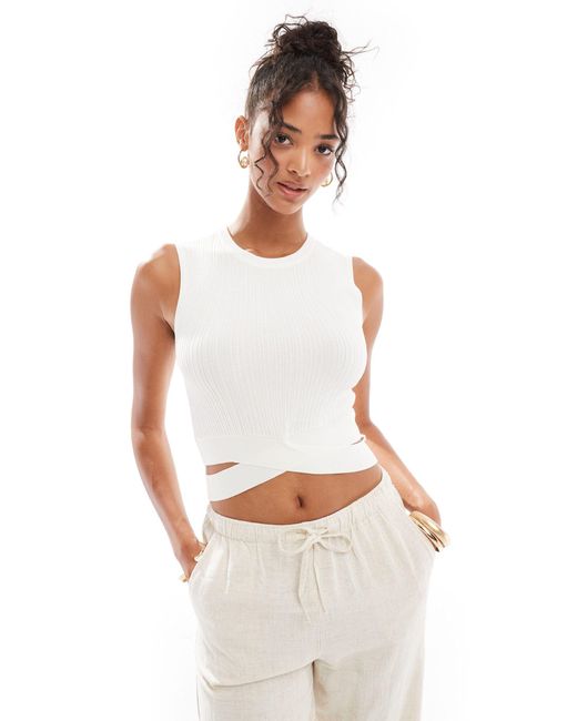 Jdy White Ribbed Tank Top With Open Detail