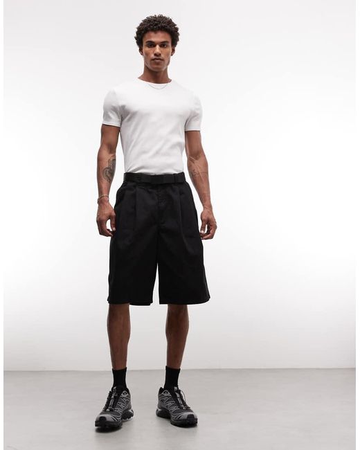 Weekday Black Oversized Long Chino Shorts for men