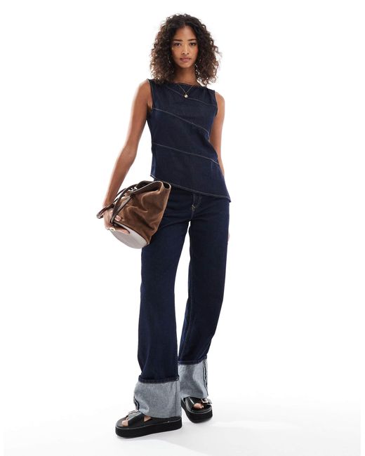 ASOS Blue Asymmetric Denim Top With Exposed Seams