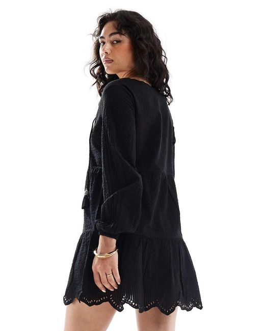 Superdry Black Broderie Tiered Mini Dress