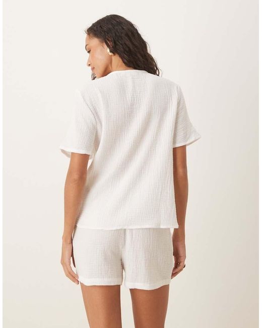 Jdy White Short Sleeve Tie Front Cheesecloth Shirt Co-ord