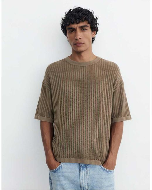 Pull&Bear Green Relaxed Fit Knit T-shirt for men