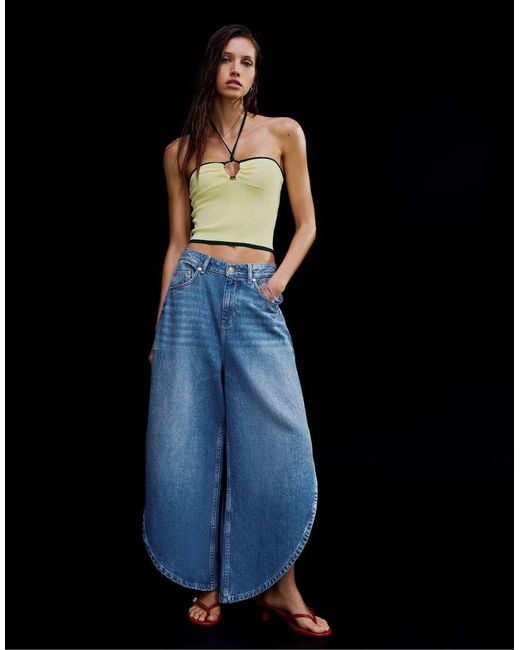 Bershka Black Wide-leg Jeans With Side Split