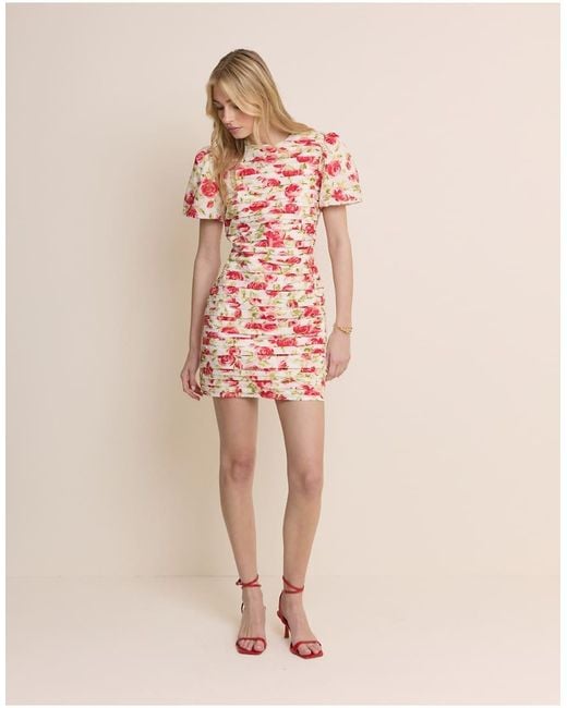 Nobody's Child Pink Fabienne Cotton Ruched Puff Sleeve Mini Dress