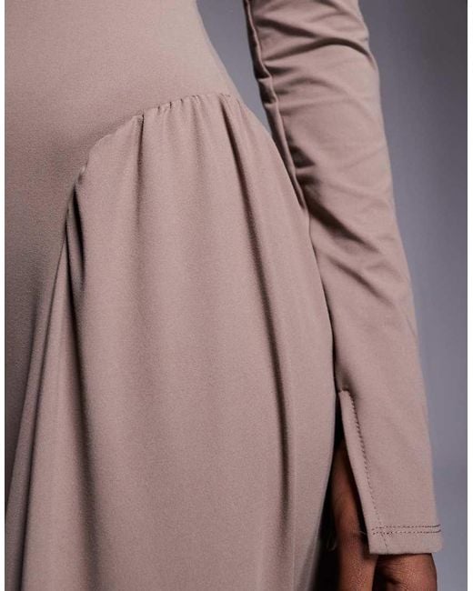ASOS Brown Scoop Neck Long Sleeve Drop Waist Midi Dress