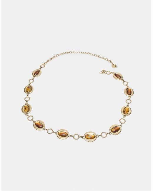 Stradivarius Metallic Oval Stone Metal Belt
