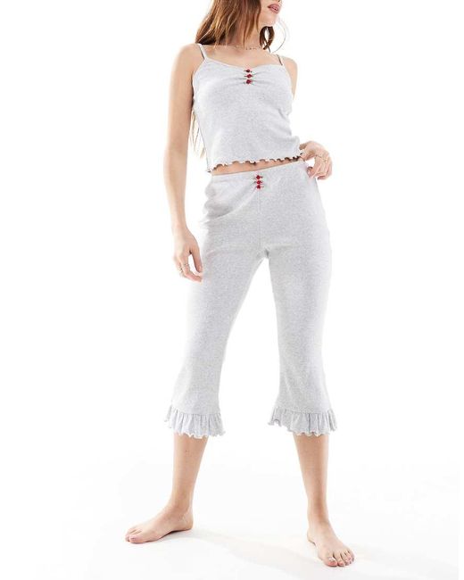 Top De Pijama Gris Jaspeado De Tirantes De Punto Pointelle Acanalado De (Parte De Un Conjunto) Cotton On de color White