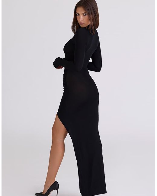 House Of Cb Blue Anais Thigh Split Gathered Maxi Dress