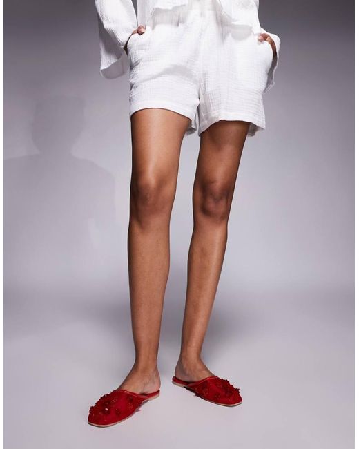 Mules Rojos De Malla Con Abalorios Clarkie De Public Desire de color Red