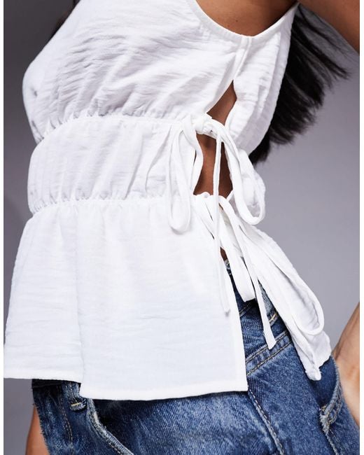 ASOS White Tie Side Ruched Detail Top