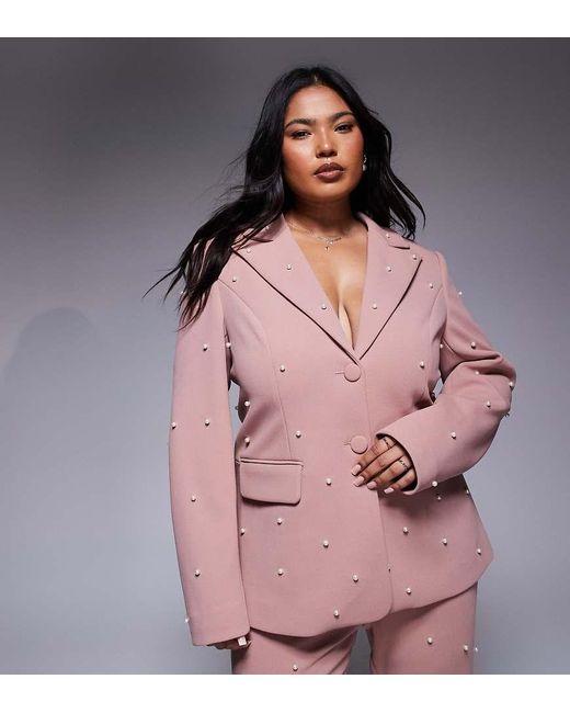 ASOS Pink Curve Pearl Embellished Tailored Blazer Co-Ord