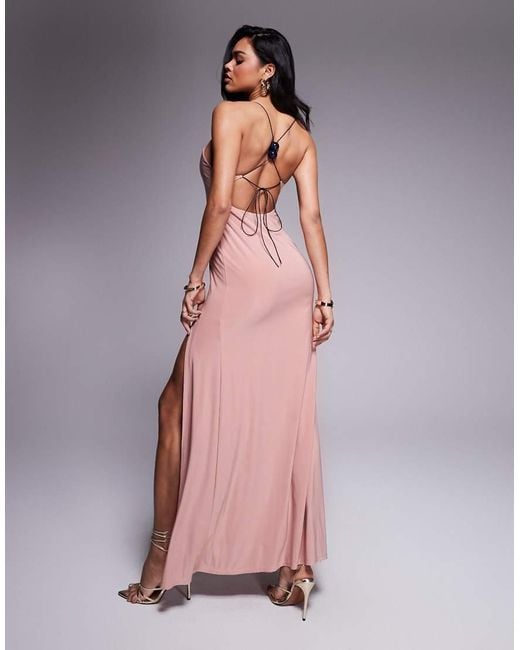 ASOS Pink Sleeveless With Strappy Open Back With Bead Detail Maxi Dress