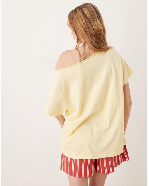 ASOS Natural Oversized Off Shoulder T-shirt With Fruit Graphic