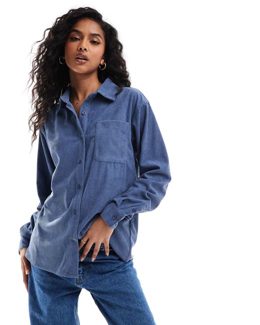 Brave Soul Blue – langärmlige hemdjacke aus cord