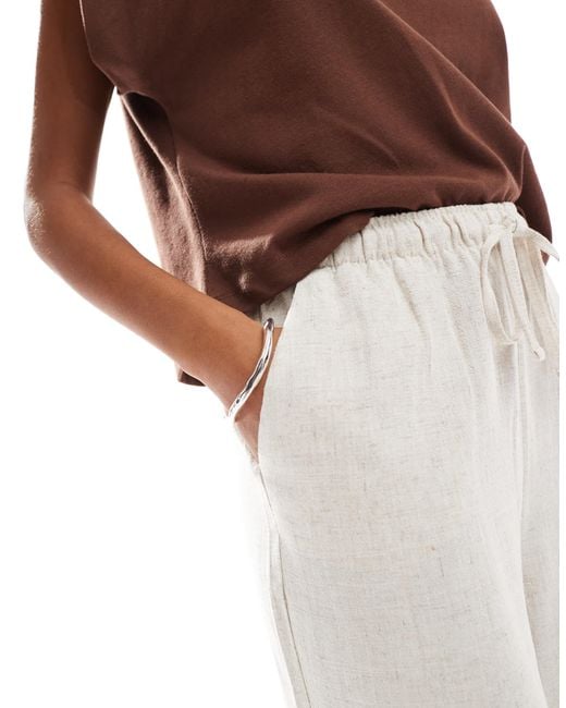 ONLY White Pull Up Linen Mix Shorts