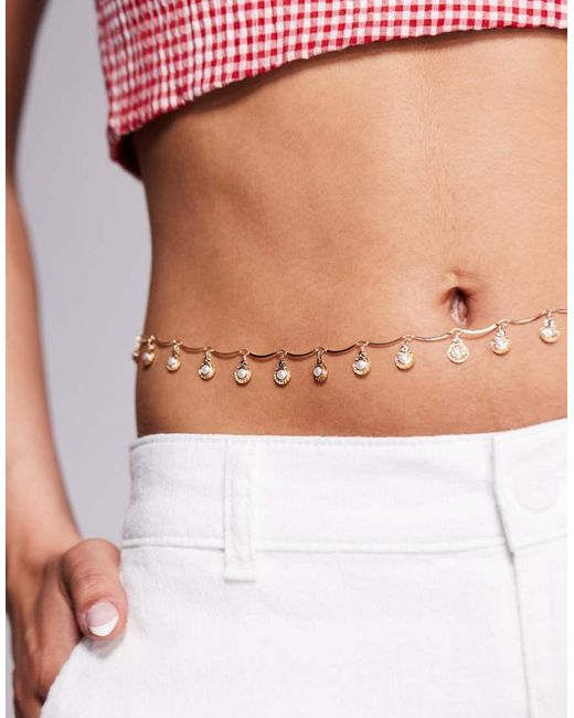 ASOS Pink Belly Chain With Shell And Faux Pearl Detail