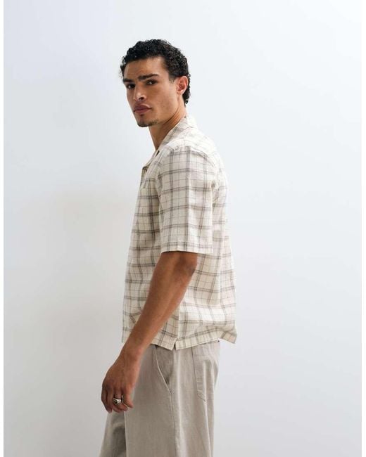 Mango White Checked Short Sleeve Shirt for men