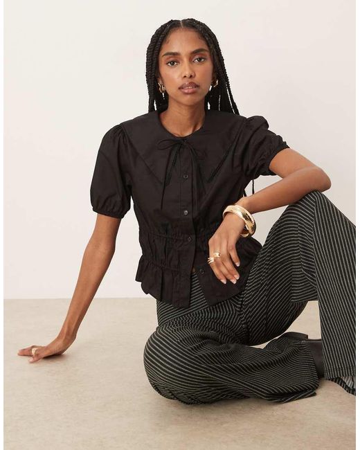 Glamorous Black Short Sleeve Ruched Blouse