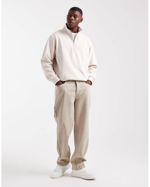 Jack & Jones White Oversized 1/4 Zip Sweatshirt for men