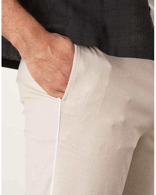 ASOS Nette Broek Met Toelopende Pijpen En Biezen in het Natural voor heren