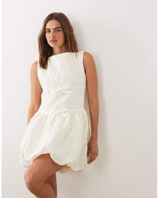 Sister Jane Natural Dream Sister Vitsippa Jacquard Boat Neck Sleeveless Bubble Hem Mini Dress
