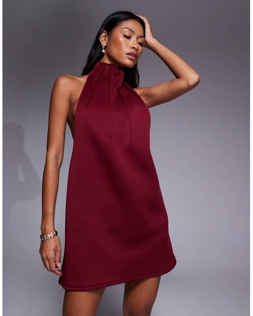 ASOS Red High Neck Swing Mini Dress With exaggerated Darts