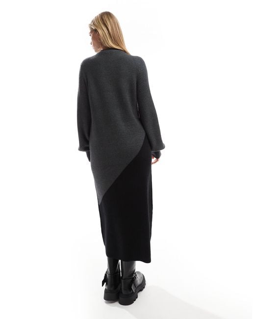 Object Gray Colourblock Knitted Maxi Dress