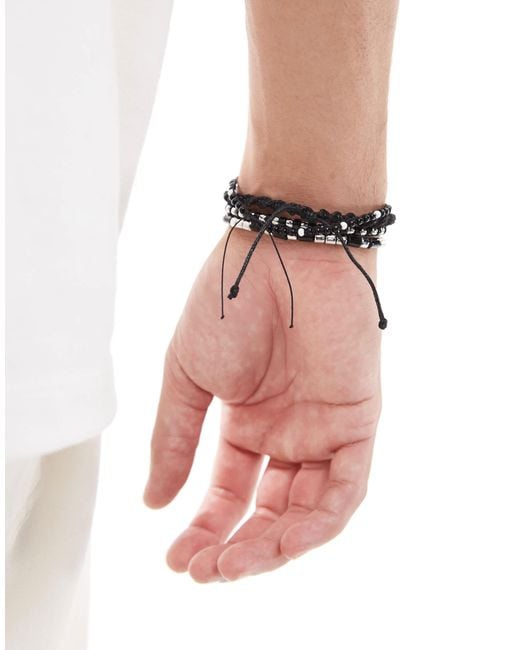 ASOS Natural 4 Pack Fabric And Beaded Bracelets for men
