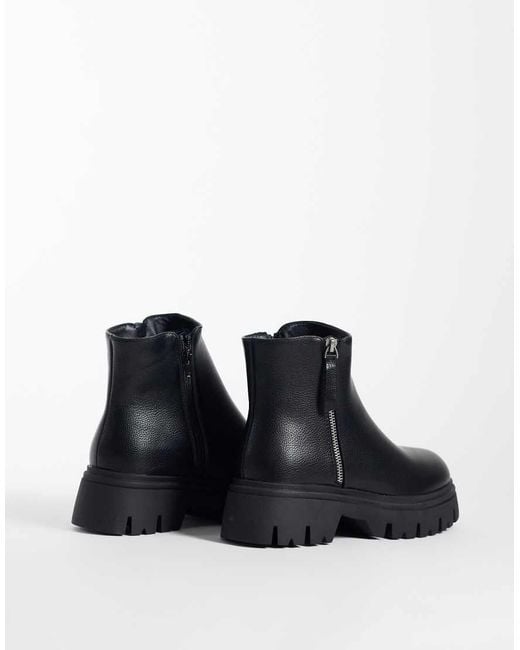 SEQWL Wide Fit Black Twirl Chunky Zip Detail Boots