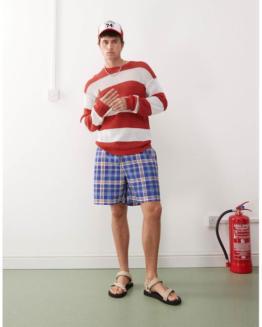 Pull en maille crochetée à rayures Collusion pour homme en coloris Red