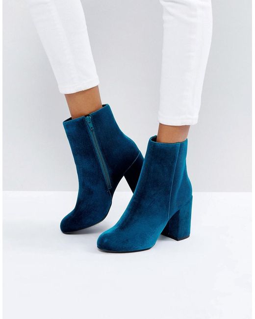 New Look Blue Teal Velvet Ankle Boot