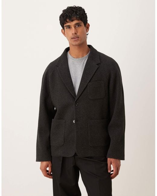 ASOS Black Wool Look Boxy Blazer for men