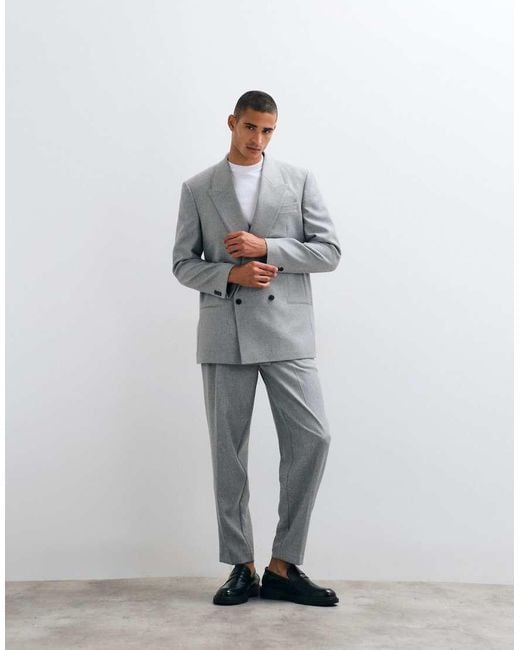 ASOS Gray Relaxed Double Breasted Suit Jacket for men