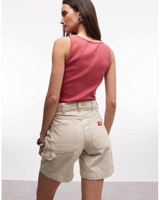 Dickies Red 7 Inch Hickory Striped Carpenter Shorts