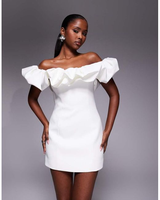 Forever New White Bridal Off Shoulder Mini Dress
