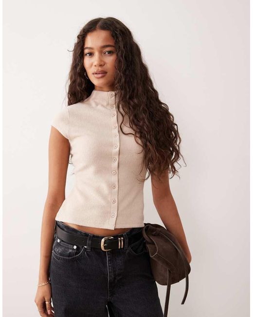 ASOS Black Supersoft Button Through High Neck Top