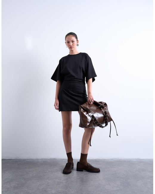 TOPSHOP White Raglan Sleeve Cinch Waist Mini Dress