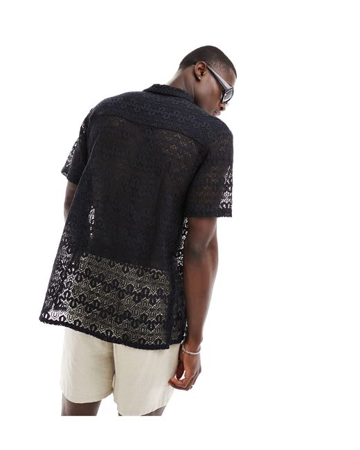 Another Influence Black Knitted Beach Shirt for men