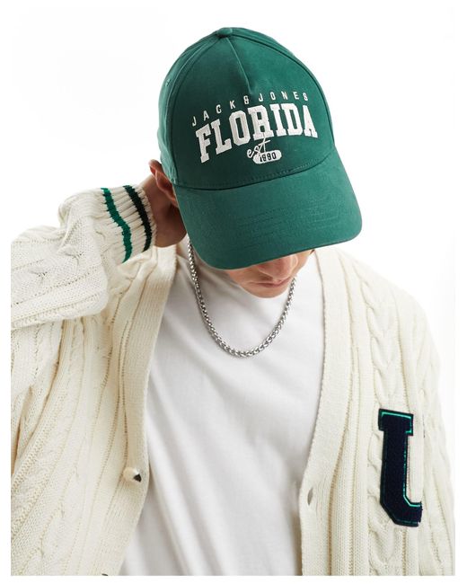 Jack & Jones Green Cap With Florida Logo for men