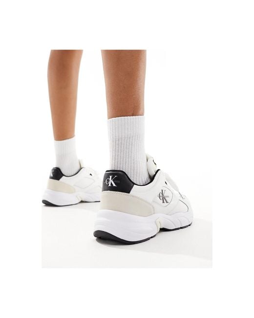 Calvin Klein White – mehrfarbige retro-sneaker aus leder zum schnüren