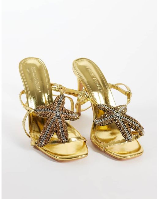 Public Desire Metallic Lumi Heeled Sandals With Embellished Starfish
