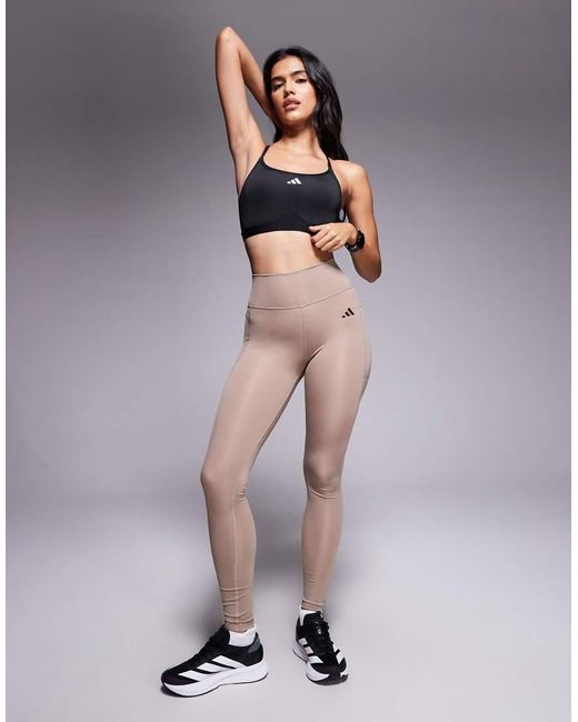 Leggings Largos Básicos Optime Essentials De Adidas Training Adidas Originals de color Gray