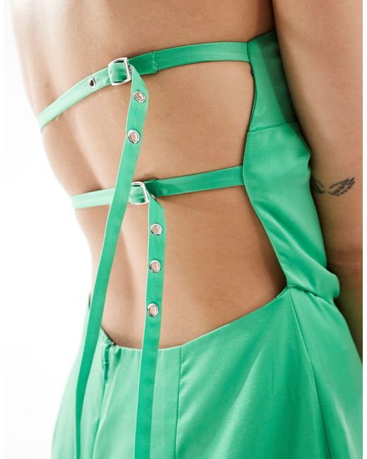 ASOS Green Bandeau Scarf Detail Satin Jumpsuit With Buckle Detail