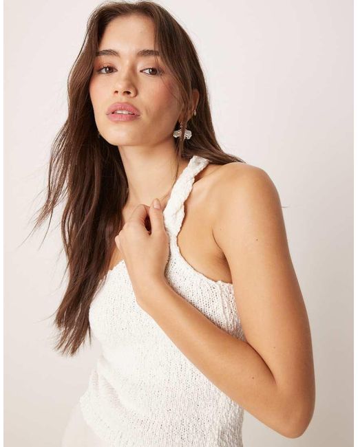 ASOS White Knitted Slub Twist Detail One Shoulder Top